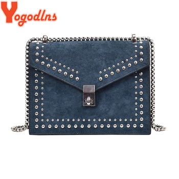 

Yogodlns Chain Rivet Lock Crossbody Bag Female Scrub PU Leather Small Shoulder Messenger Bags For Women Travel Mini Bags