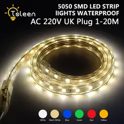 TSLEEN UK Plug гибкая светодиодная лента AC 220-240V гибкий свет 60 светодиодный s 1 ~ 20m SMD 5050 Настольный Декор экран ТВ фоновое освещение