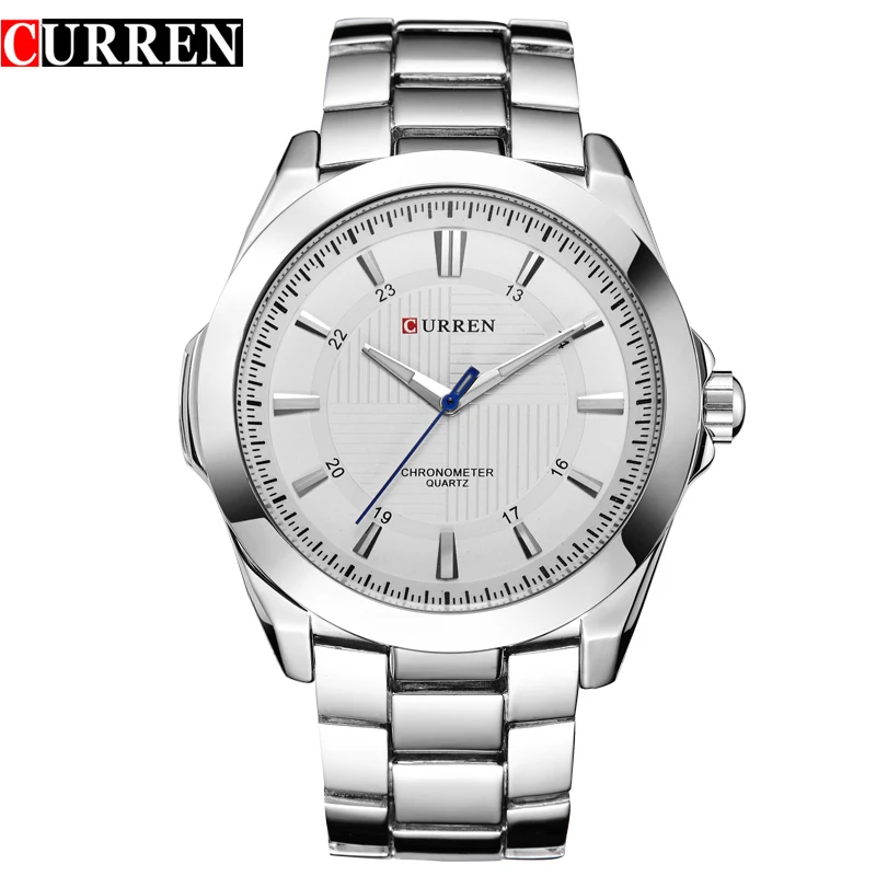 

Fashion Casual Men Watches CURREN Simple Classic Business Stainless Steel Quartz Male Wristwatch Silver Waterproof Clock Male
