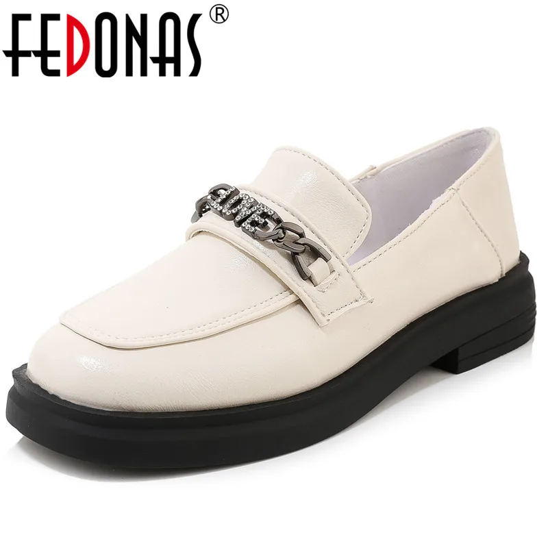 

FEDONAS Women platforms shoes Casual Shoes Spring autumn new arrival Rhinestone Chain Concise round toe shallow Shoes Woman