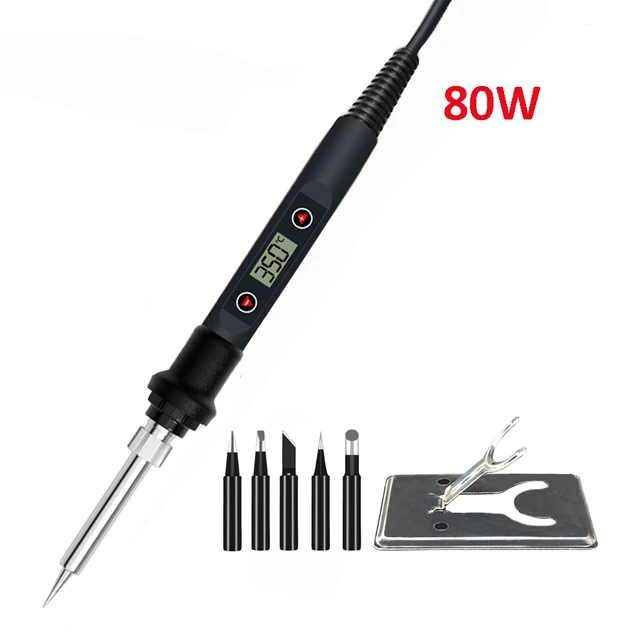 60W/80W Electric Digital Soldering Iron Station 220V 110V Temperature Adjustable Welding Soldering Tips Tools Accessories 80W BLACK SET2