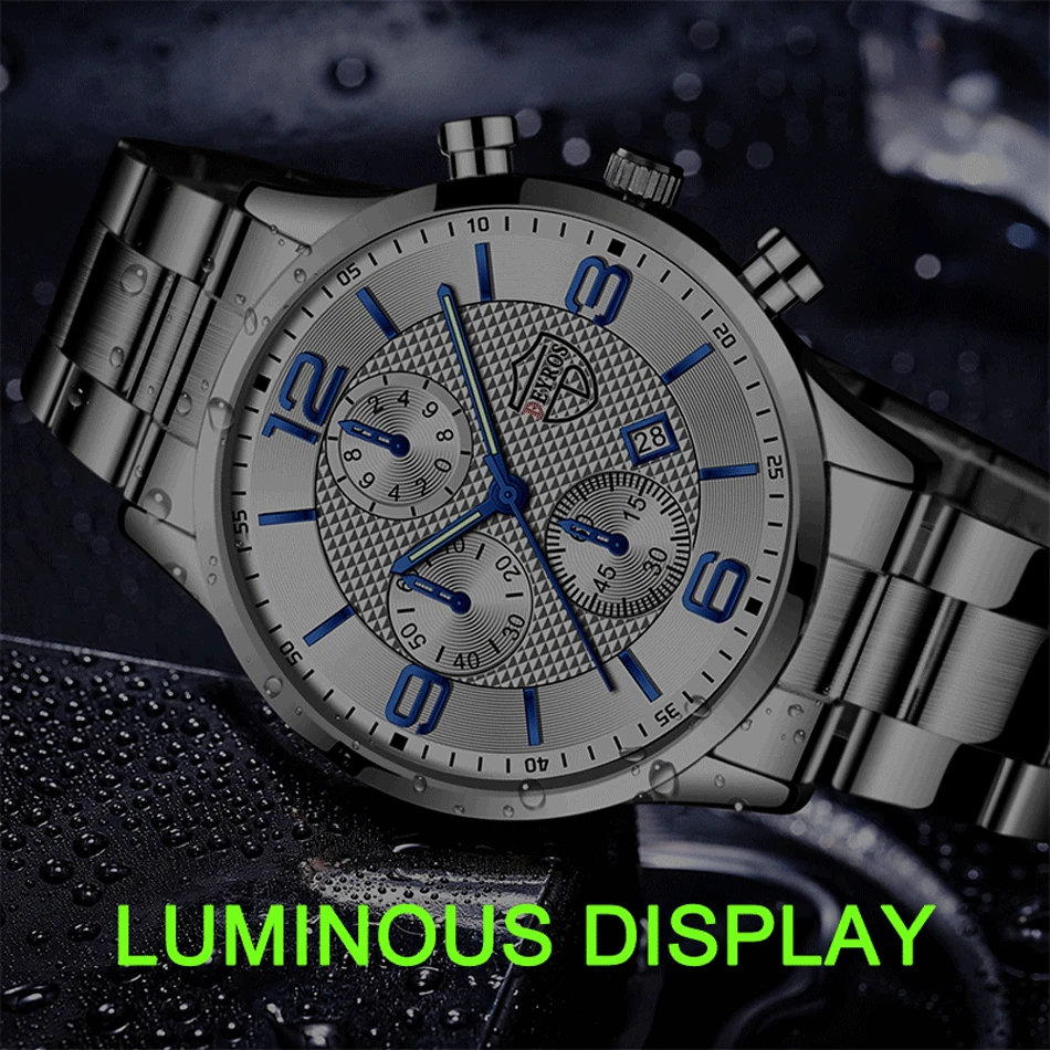 Fashion Men's Sports Watches Stainless Steel Analog Quartz Wristwatch Male Business Luminous Clock Luxury Casual Silver Bracelet