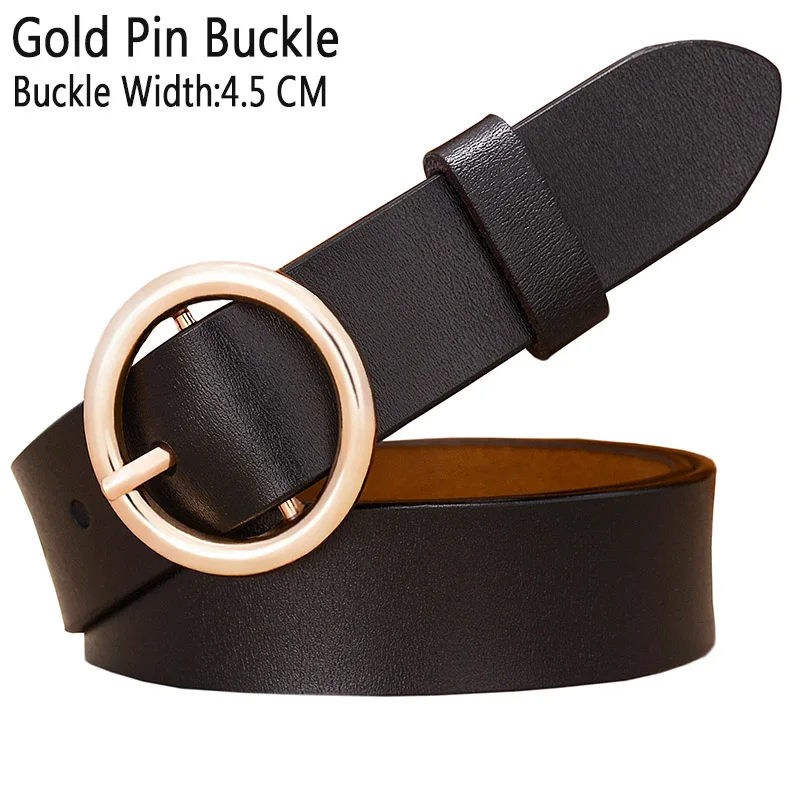 Black Gold buckle Модный ремень с круглым кольцом и пряжкой, женские ремни из натуральной кожи для женщин, качественный ремень из коровьей кожи, женский пояс для джинсов, ширина 2,8 см - Цвет: Black Gold buckle