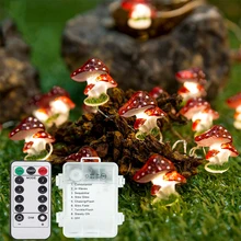 

New 3m 30 LEDs Mushroom Shape String Lights Battery Operated 3D Stereo Mushroom Copper Wire DIY Fairy String Lamps Potted Decor