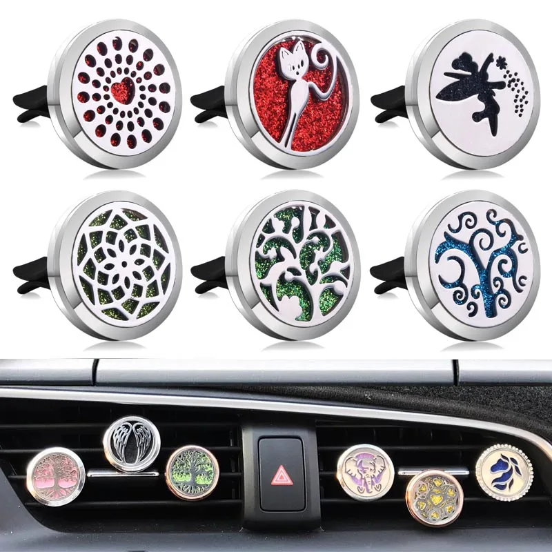 

Life Tree Stainless Steel Aromatherapy lockets Perfume aroma Essential oil Diffuser Car air freshener pendant with Shining pad