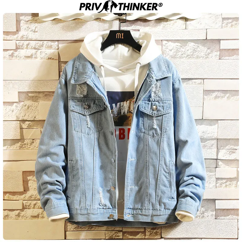 

Privathinker 2019 Solid Casual Slim Mens Denim Jacket Hip Hop 5XL Bomber Jackets Men High Quality Cowboy Male Autumn Jacket Tops