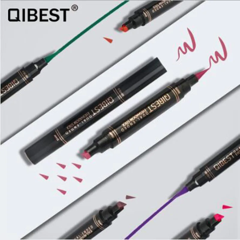 Qibest двухголовое уплотнение Черная Подводка для глаз треугольник подводка для глаз со штампом карандаш 2в1 пигмент Водостойкий карандаш для подводки глаз карандаш для подвода глаз