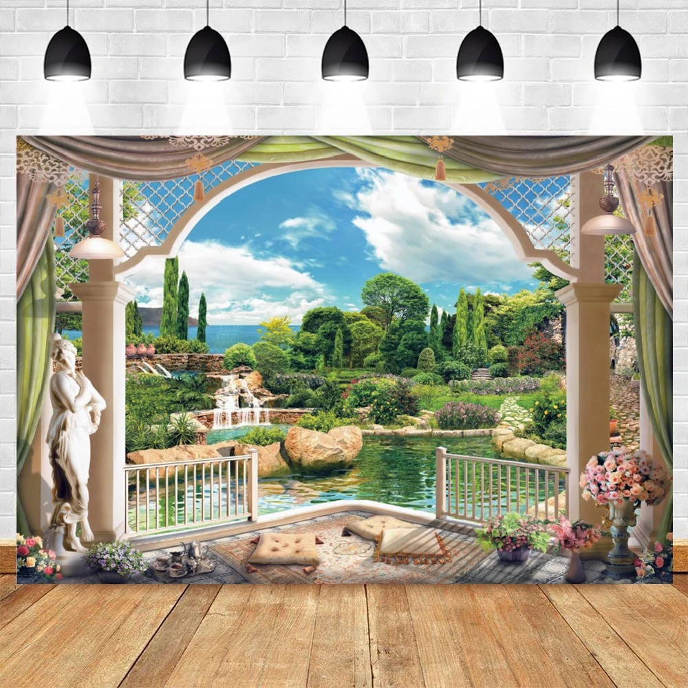 

Yeele Landscape Photocall Curtain Arch Door Flower Photography Backdrop Personalized Photographic Backgrounds For Photo Studio