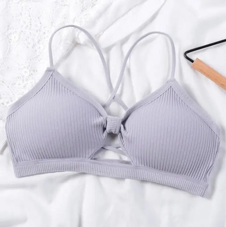 Bow Grey Сексуальный бюстгальтер без косточек с открытой спиной, кружевной беспроводной Женский бюстгальтер, бюстгальтер в рубчик, Femme, мягкий бюстгальтер пуш-ап, комфортный бюстгальтер с редкой спинкой, BH - Цвет: Bow Grey