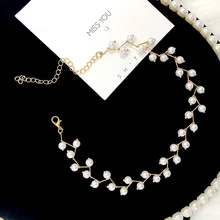Модное жемчужное ожерелье для женщин, Джокер, листья, тип, золото, серебро, прядь, ожерелье для ключицы, вечерняя вечеринка, украшение на шею, ювелирное изделие