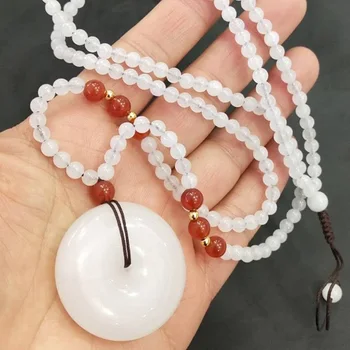 

Natural Xinjiang White Jade Ping An Buckle Pendant
