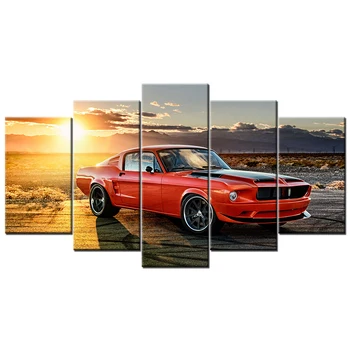 

5 Pieces Canvas Wall Art Ford Mustang Fastback Supercar Paintings HD Printed Posters Modular Pictures For Living Room Decor