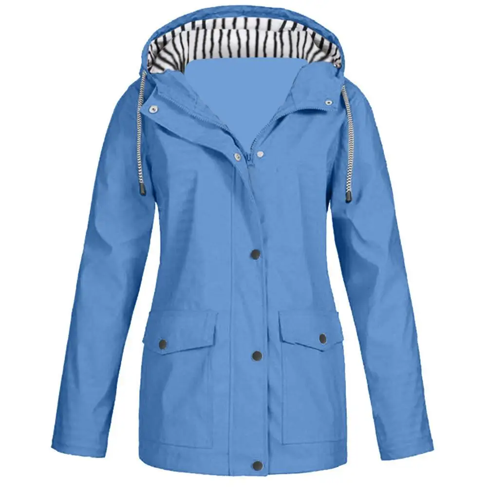 Light Blue Женские куртки, зимнее пальто, куртка, женская однотонная дождевик, для улицы, плюс Водонепроницаемый плащ с капюшоном, ветровка, легкая - Цвет: Light Blue