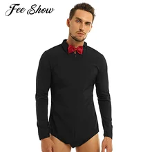 Мужской длинный рукав молния латинский современный танец рубашка с бабочкой цельный комбинезон рубашка сплошной цвет танец трико костюмы Одежда для танцев