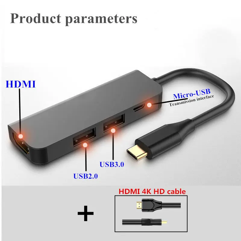 4 в 1 USB-C type-C концентратор с HDMI RJ45 PD зарядный концентратор USB type C для смартфонов Macbook Pro Аксессуары для ноутбуков мультихаб - Color: black 4K line