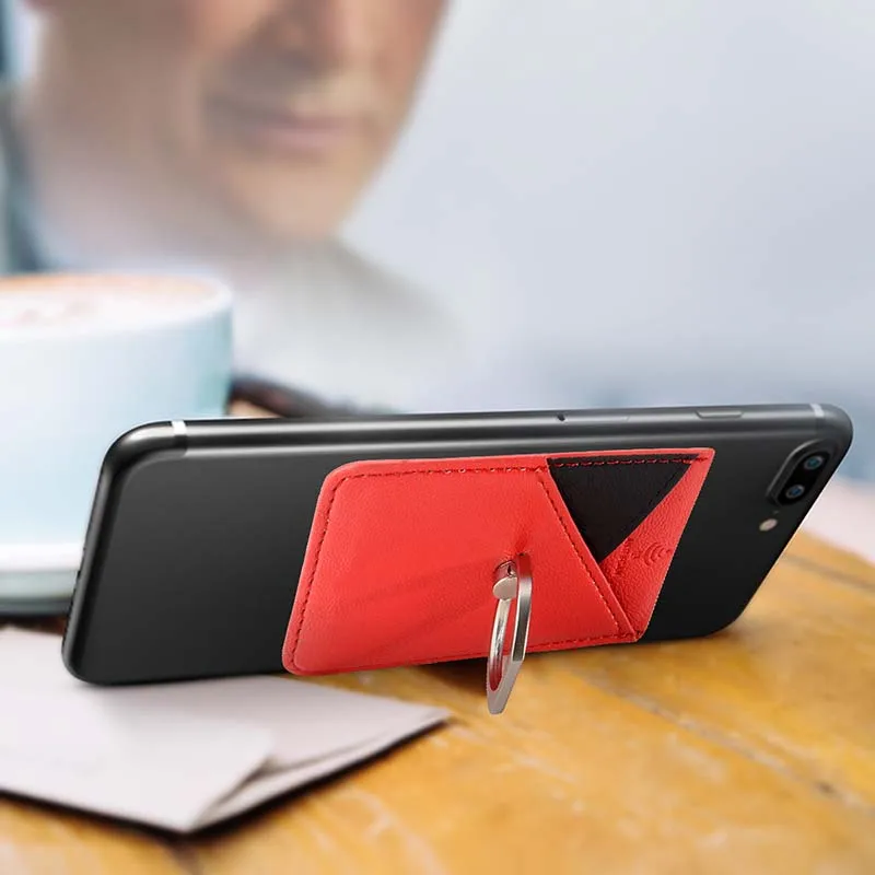 Men Women Credit ID Card Holder Cell Phone Wallet for Men Pocket Stick On Adhesive with Finger Ring Kickstand Secure Grip RFID