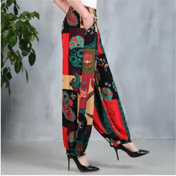 

2020Vintage Wide Leg Pants Spring Summer Middle Aged Women Elastic Waist Plus Size Pants Loose 4XL 5XL High Waisted Trousers A45
