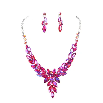 

11 colors simple marquise Crystal Necklace Earrings Jewelry Sets ladies Party Wedding Accessories Bridal Costume Jewellery