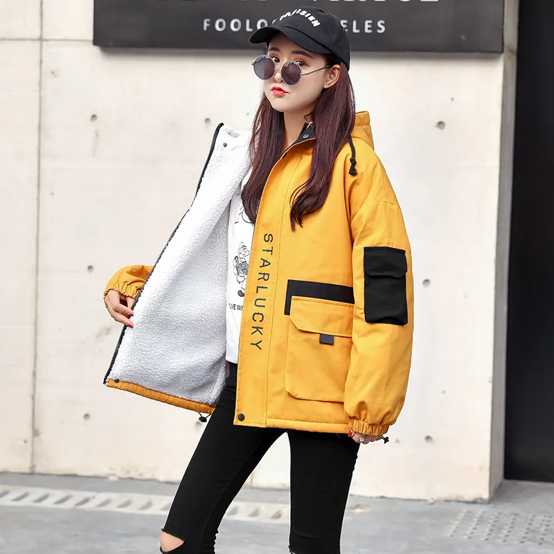 

2019 New Style Winter CEC Students Korean-style Versatile Loose-Fit BF Lambs Wool Thick Warm Cotton-padded Clothes INS