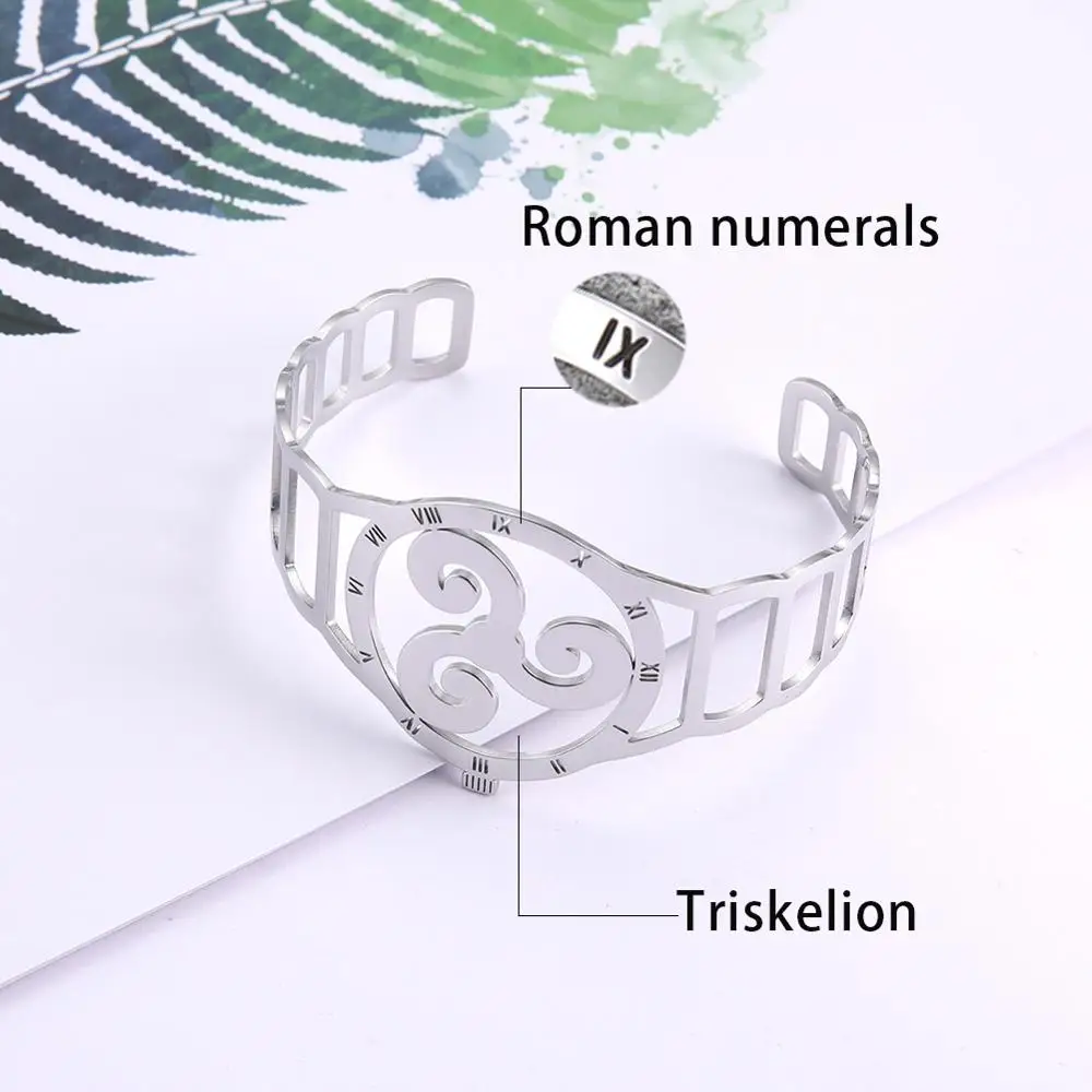 Triskelion 4 Нержавеющая сталь Skyrim Valknut нордические браслеты Triskelion Viking Винтаж Готический Ирландский Узел регулируемые браслеты на запястье для мужчин и женщин - Окраска металла: Triskelion 4