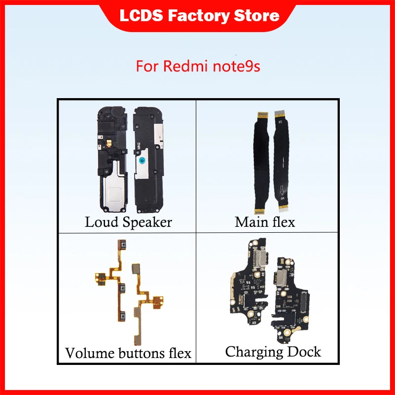 

Phone Parts For Redmi note 9s Note 9 PRO Power On/Off Volume Button Main flex Loud Speaker Charging Port Earphone Speaker