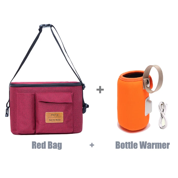 PYETA/Новое поступление, сумка для детских колясок, органайзер для детских вещей, сумка для подгузников для мам, сумка для подгузников для хранения детских принадлежностей - Цвет: Red bag with warmer