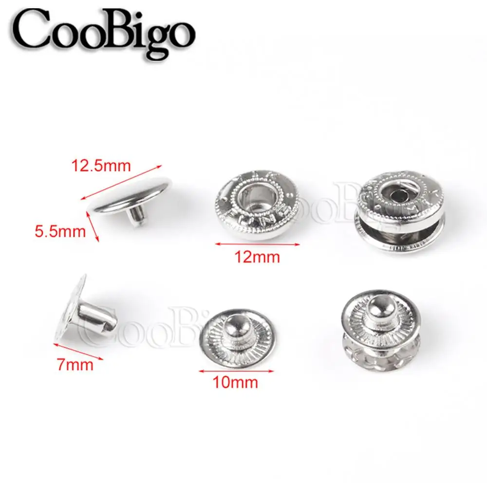 12mm Silver 12 компл., металлические кнопки для шитья, кнопки для шитья, инструменты для шитья, кожанные ремесленные сумки для одежды, ошейник для собак, кошек, запчасти, аксессуары - Цвет: 12mm Silver