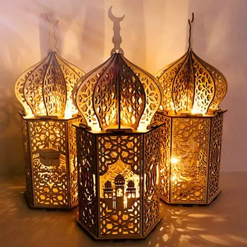 

2020 DIY Wooden Muslim Palace LED Lights Festival Lantern Ramadan Decoration for Home Islamic Muslim Party Decor Supplies