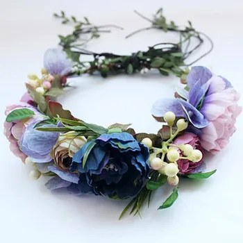 

Bridal Tiara Small Fresh Female Purple Garland Rattan Berry Hair Hoop Seaside Vacation Selfie Artificial Wreath