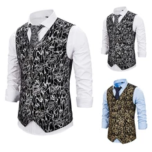 PUIMENTIUA 2019 New Gold Steampunk Vest Men Suit Gilet Homme Wedding Sleeveless Slim Fit  Vests For Men Single Buttons Waistcoat