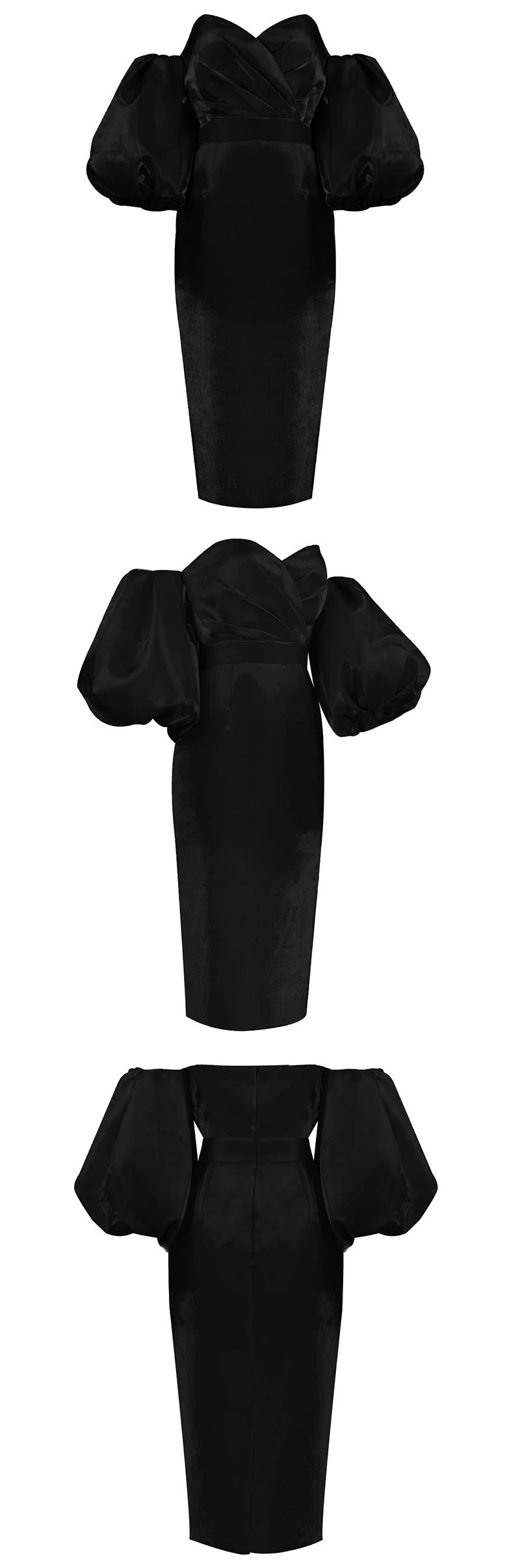 VC All Free Shipping 2020 New Chic Puff Sleeves Design Sexy Off Shoulder Backless Celebrity Party Club Midi Dress Vestido