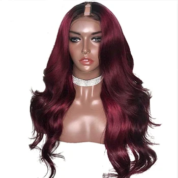 

Eversilky Ombre 1B/99J U Part Wigs Human Hair Peruvian Remy Hair Body Wave Wigs Two tone dark red Middle Part 1*4 U opening