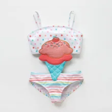 Honeyzone/Одежда для купания с вышивкой в виде мороженого для маленьких девочек; цельный купальник в стиле пэчворк; пляжная одежда для девочек; купальный костюм для малышей