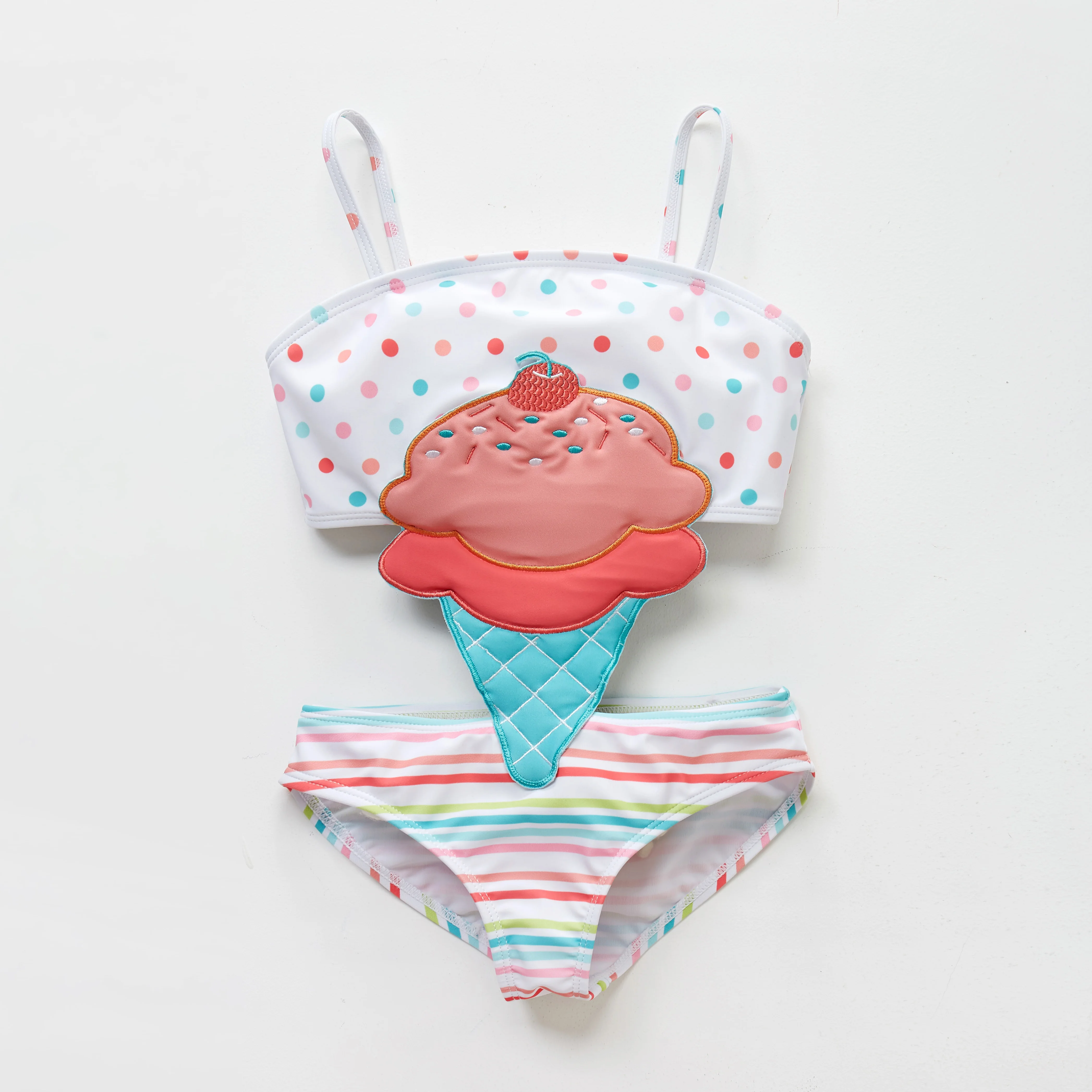 

Honeyzone Baby Girls Cartoon Ice Cream Embroidery Swimwear One Piece Patchwork Kids Girls Beach Wear Swimsuit Baby Bathing