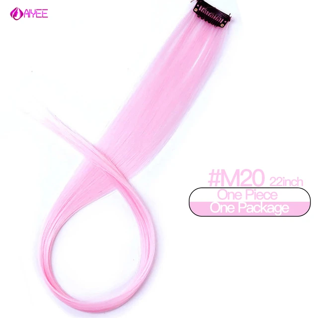 AIYEE Hair Extensions Pure RainBow Hairpiece Clip In Hair Piece Synthetic Long Straight Ombre Pink Red Rainbow Hair Piece 20