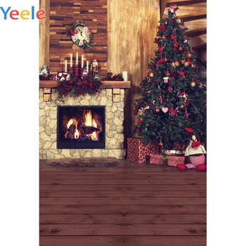 

Yeele Merry Christmas Stone Fireplace Tree Gifts Background Photophone Photo Studio Photography for Decoration Customized Size