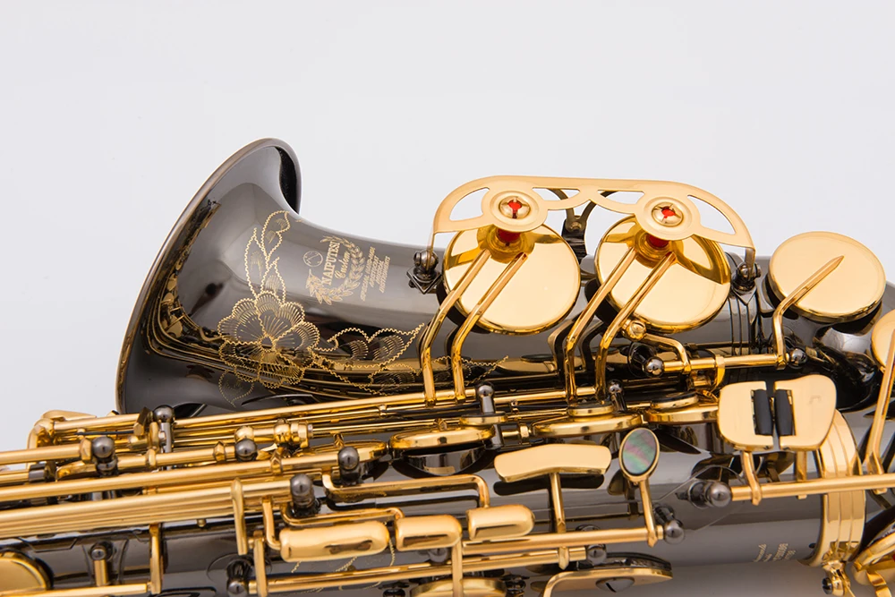 NAIPUTESI NT-802 ключ типа альт саксофон черный никель золото Красиво резные [двойное укрепление] золотой ключ латунный корпус альт саксофон
