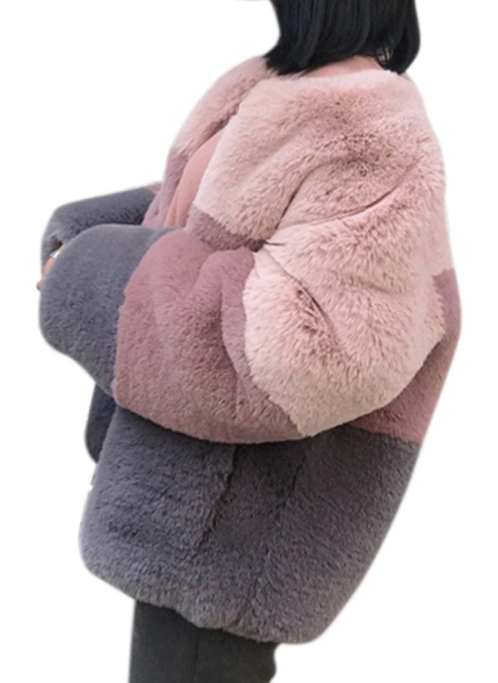 Меховое пальто женская зимняя куртка модная Имитация кролика искусственный мех цвет строчка с длинными рукавами теплое пальто Универсальная Женская куртка x