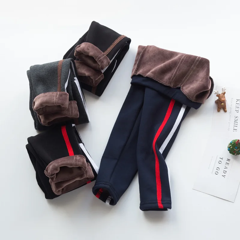 

2019 Winter New Arrival Boys and Girls Fashion Striped Pants Kids Warm Fleece Trousers Sports Pants Girls Winter
