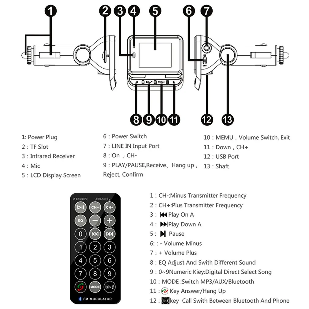 1," lcd Автомобильный MP3 fm-передатчик модулятор Bluetooth Handsfree Музыка MP3 аудио плеер с пультом дистанционного управления Поддержка TF карты/USB