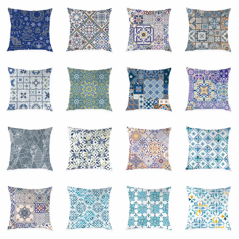 

Geometric Patterns Pillow Cases Home Decor Lattice Pattern Peach Skin Cushion Cover Cloth Art Sofa 45*45cm