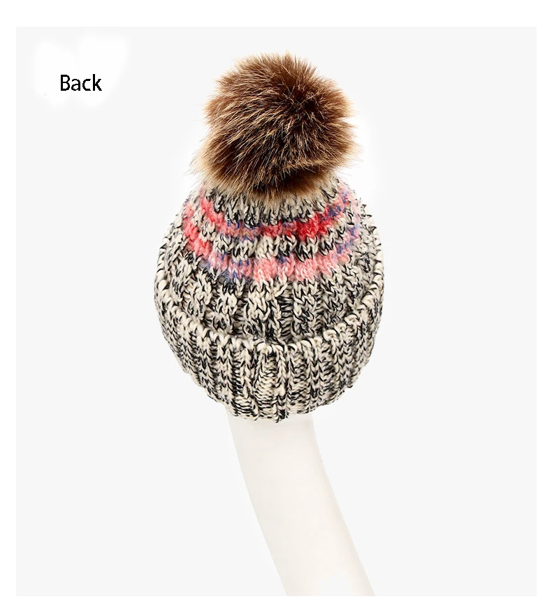 Fashion Striped Letter Winter Warm Hat Women Pompom knitted Beanies Hats Girls Thick Beanie Skullies Hat Snow Hat Bonnet
