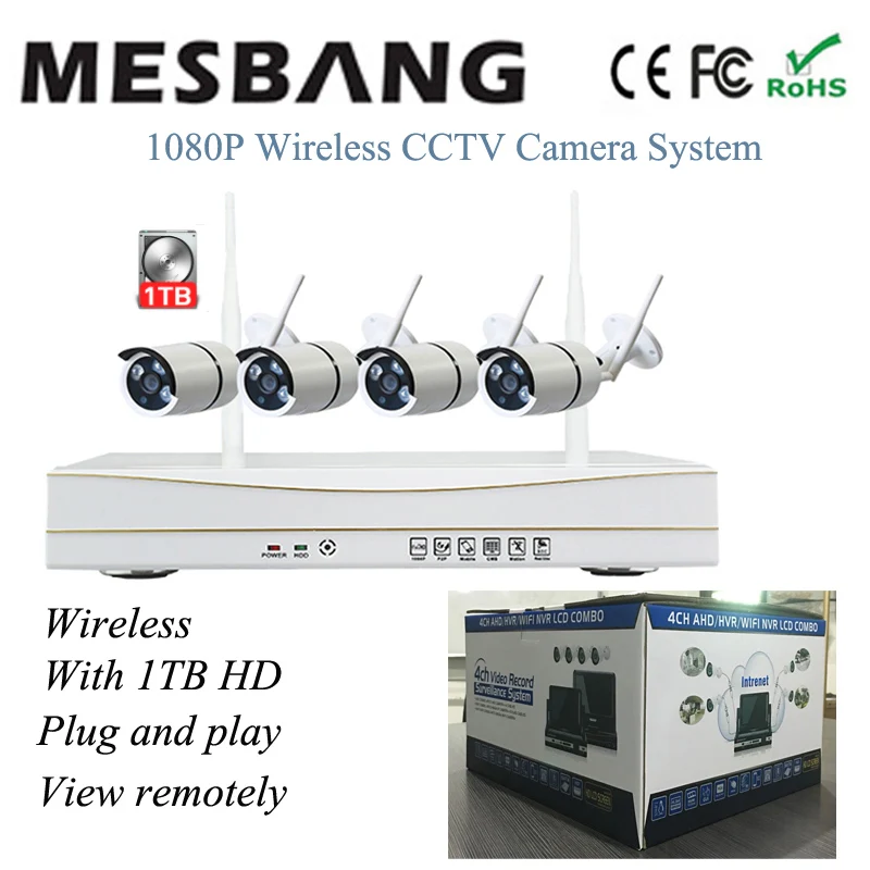  1080P wifi IP sistema de cámara de seguridad inalámbrica kits de sistema de cámara wifi CCTV 4ch NV