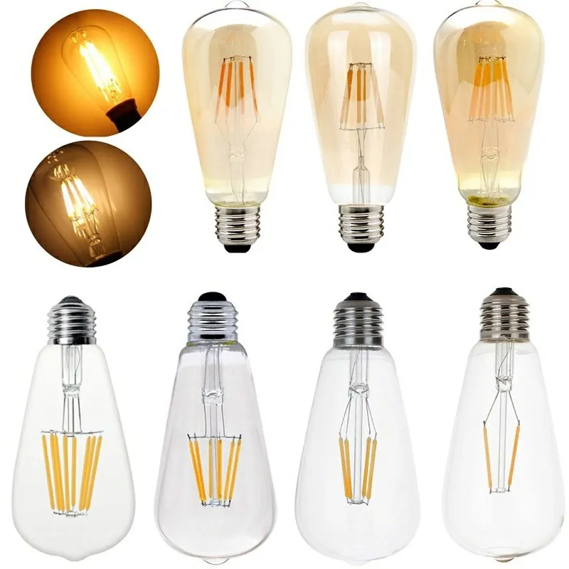 빈티지 에디슨 LED 전구 ST64 E27 220V 백열 전구, 2W 4W 6W 8W 12W 실내 장 조명 필라멘트 전구