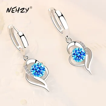 NEHZY 925 Sterling Silver New Woman Fashion Jewelry High Quality Blue Pink White Purple Crystal Zircon Hot Selling Earrings 1