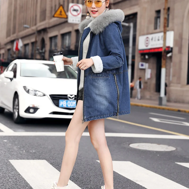 High-quality plus velvet thick fashion women's denim coat jacket outerwear new winter warm hooded women cotton coat KO373
