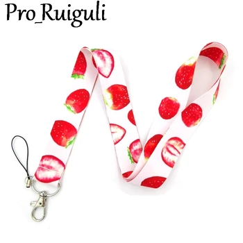 

30pcs Strawberry fruits pinks kids women Neck keychain necklace Anime Neck Strap Lanyard ID badge holder Keychain Lanyards