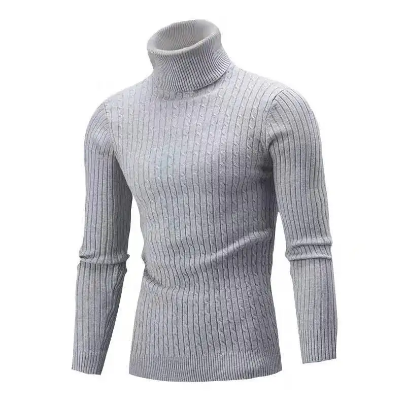 gray Джерси grueso y catido de cuello alto de invierno para hombre, трикотажные изделия de marca de cuello alto para hombre, Джерси ajusta - Цвет: gray