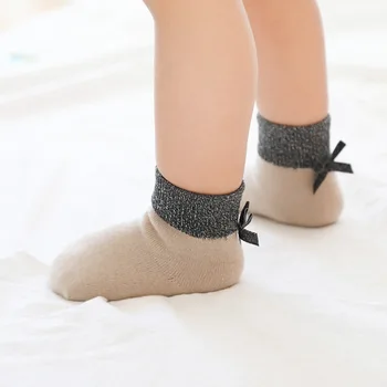 

2020 New gold silk bow girls socks loose mouth Korean version of children's babies baby socks 0-5 years old