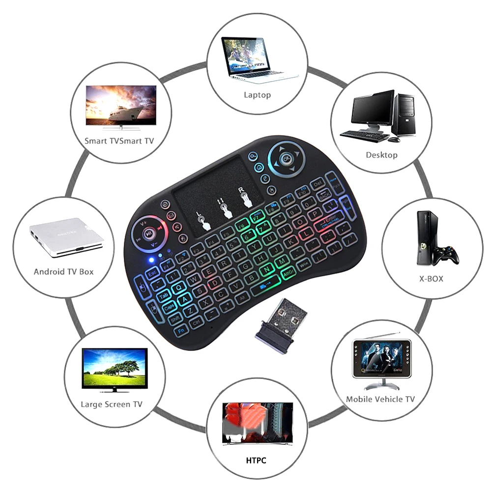 Mini Wireless Keyboard Touchpad Color Backlit Mouse Remote Control Touchpad For Android Xbox Smart TV PC  HTPC TV Box Notebook